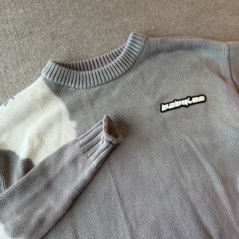 Babylon Gray/White Cotton Sweater Men's‎ Size Medium Y2K